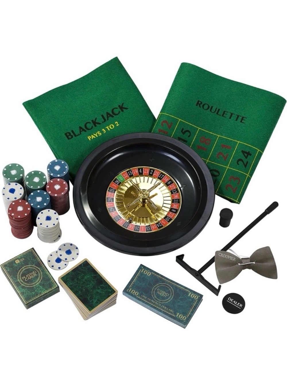 Casino Game Set with Roulette, Poker, Blackjack